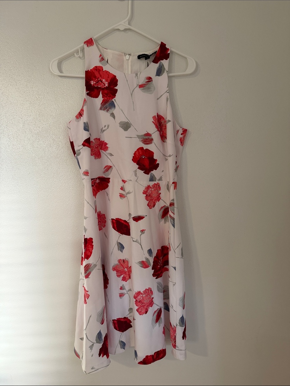Red Floral A-Line Dress with Gray Accents